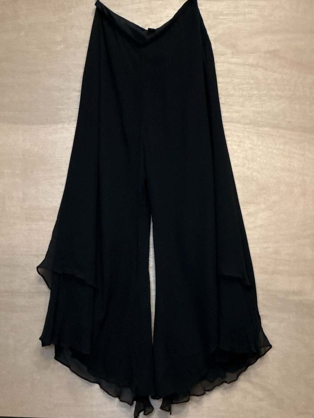 Lillie Rubin Black Silk Chiffon Layered Wide Leg Pants
